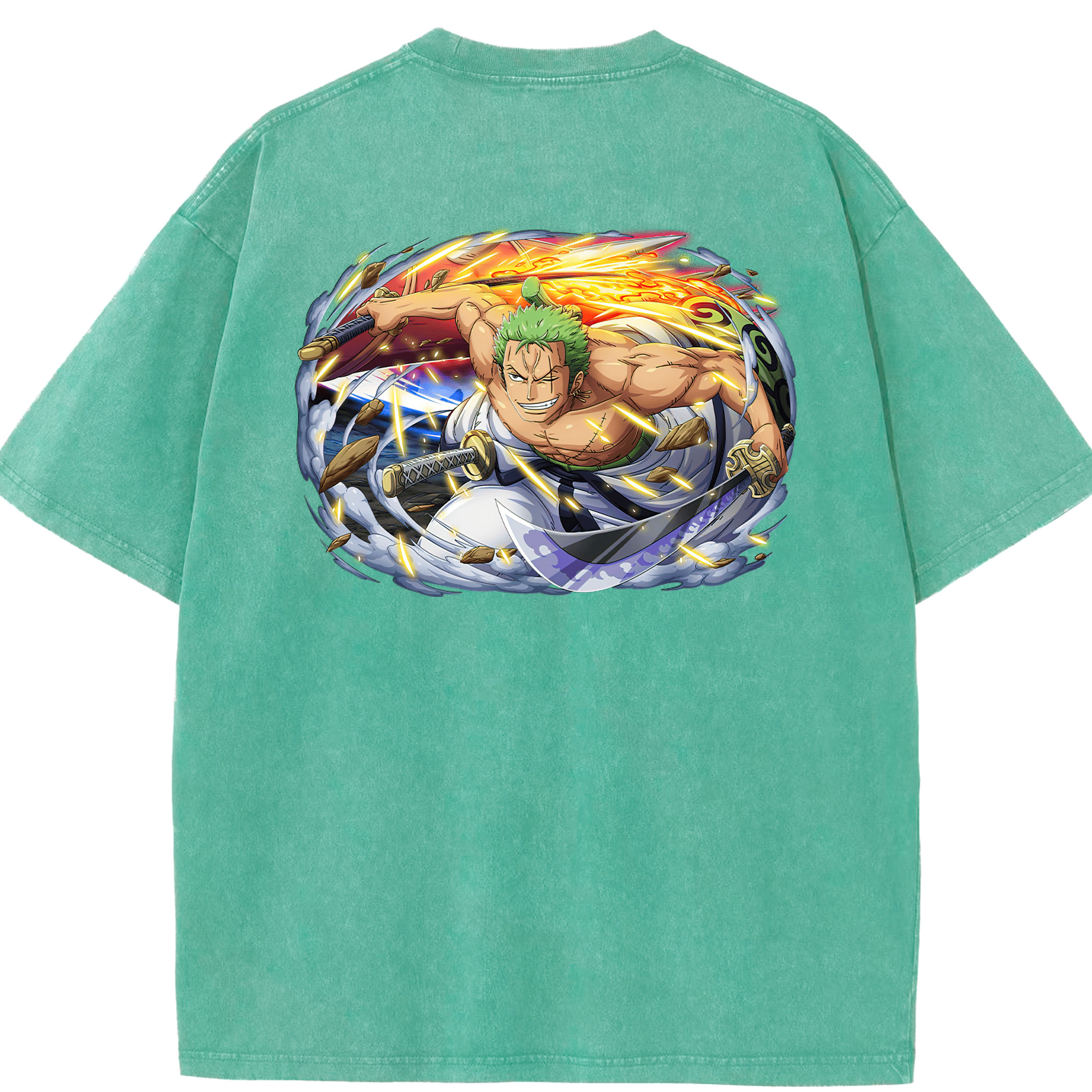 ワンピース ロロノア・ゾロ ONE PIECE Roronoa Zoro 綿100% ヴィンテージ風 半袖Tシャツ（背面プリント）